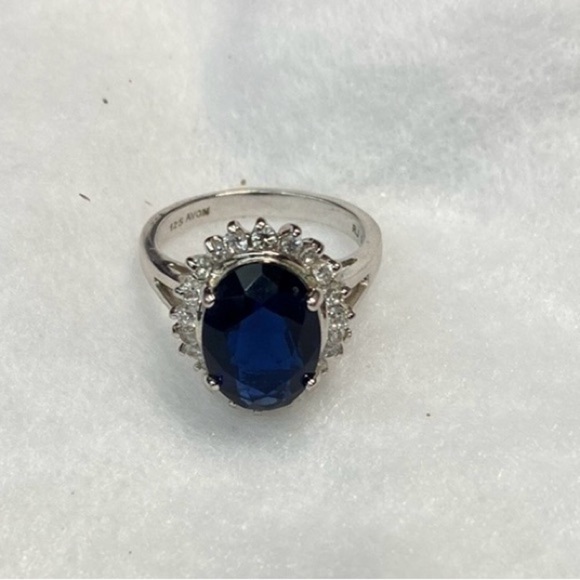 Avon 125th  Anniversary Princess Faux Sapphire and CZ Ring Silver tone Size 9 - Picture 1 of 8